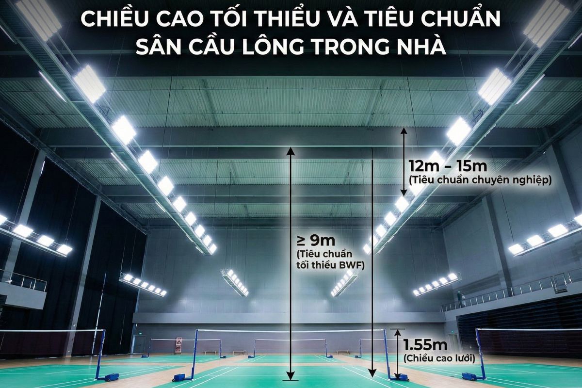 Chiều Cao Tối Thiểu và Tiêu Chuẩn Sân Cầu Lông Trong Nhà
