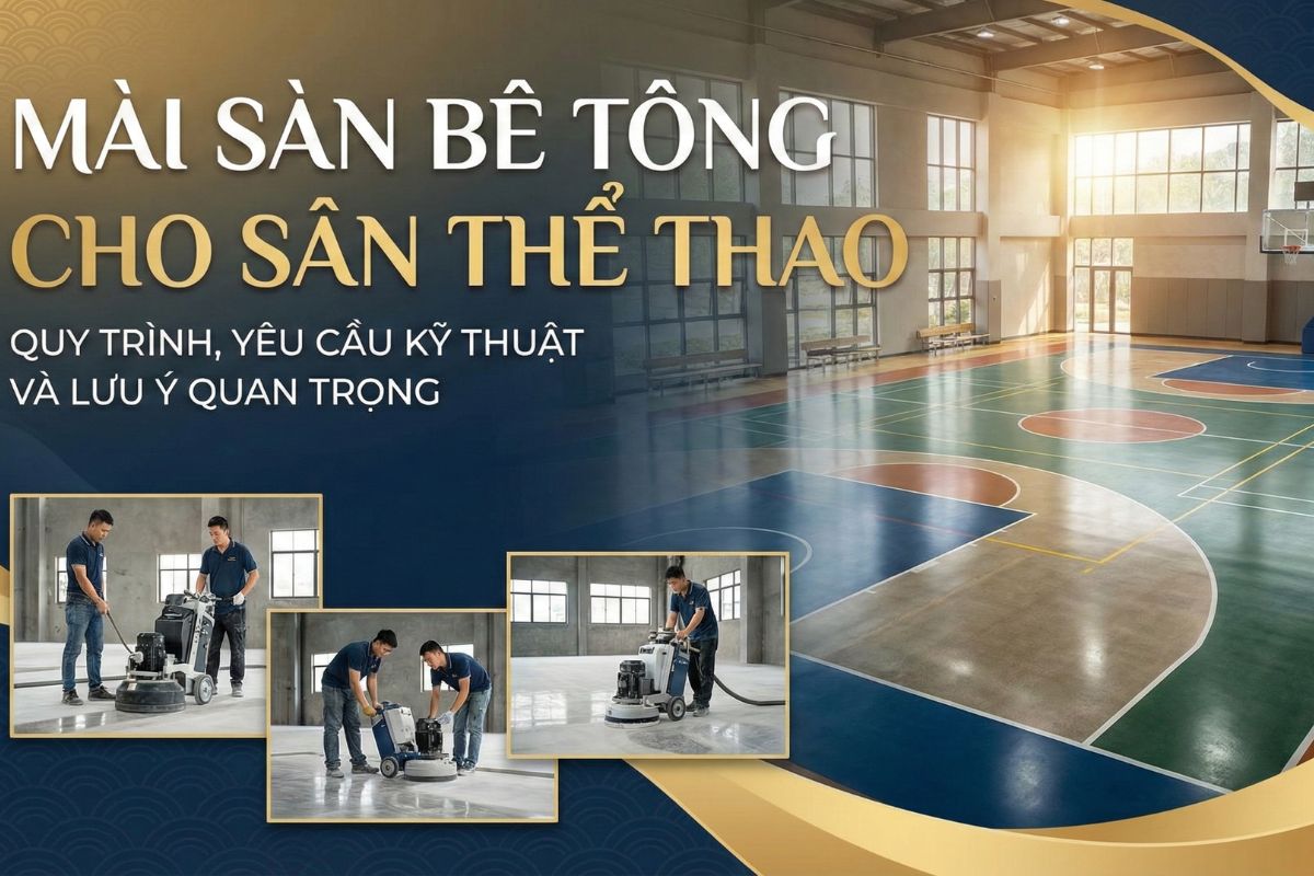 Mài sàn bê tông cho sân thể thao – Quy trình, yêu cầu kỹ thuật và lưu ý quan trọng
