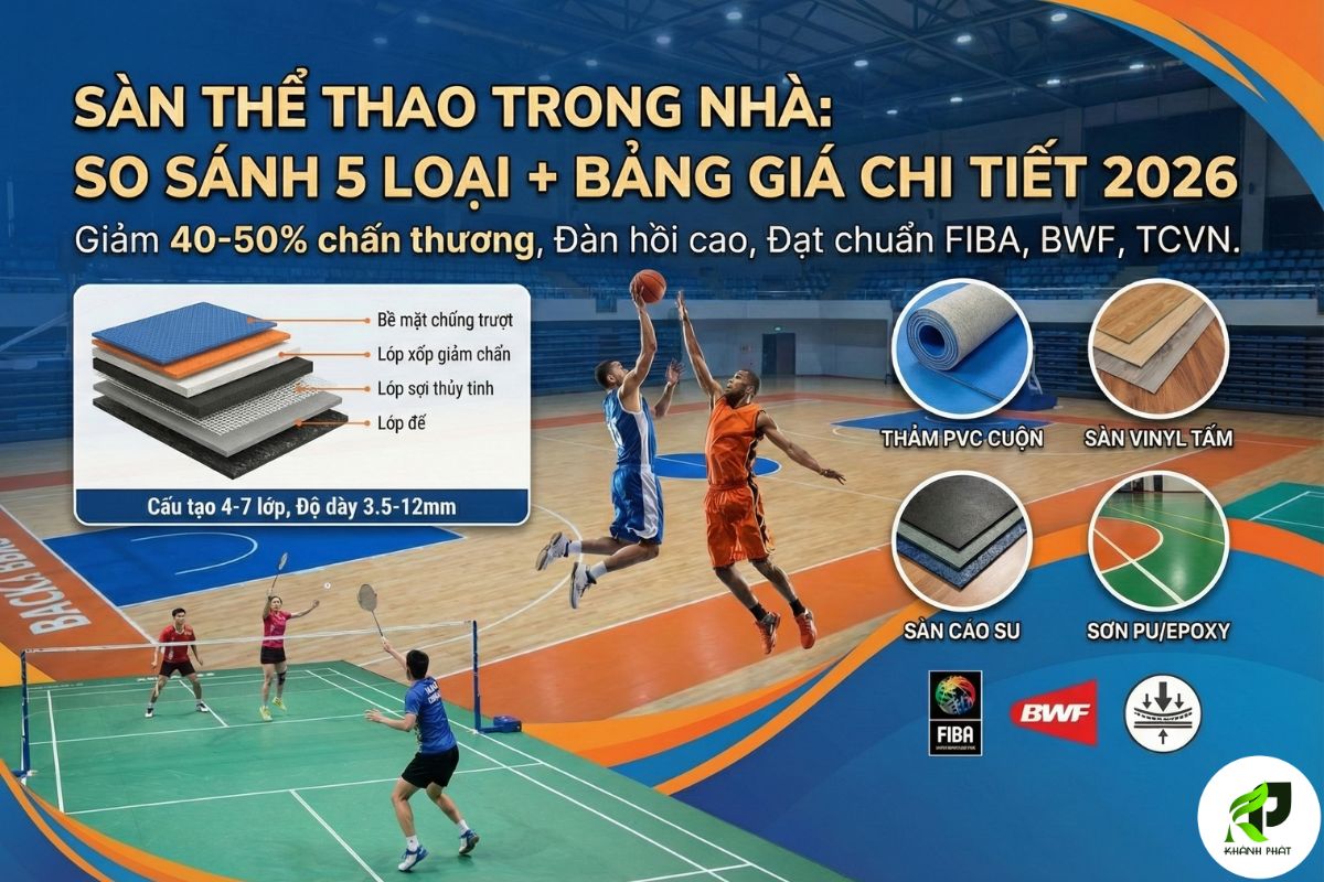 Sàn Thể Thao Trong Nhà: So Sánh 5 Loại + Bảng Giá Chi Tiết 2026