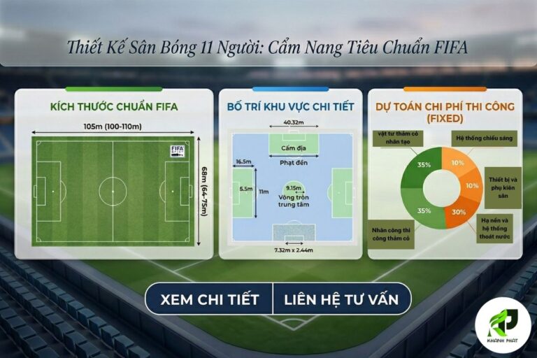 Thiết Kế Sân Bóng 11 Người: Kích Thước Tiêu Chuẩn FIFA, Bố Trí Khu Vực và Chi Phí Thi Công