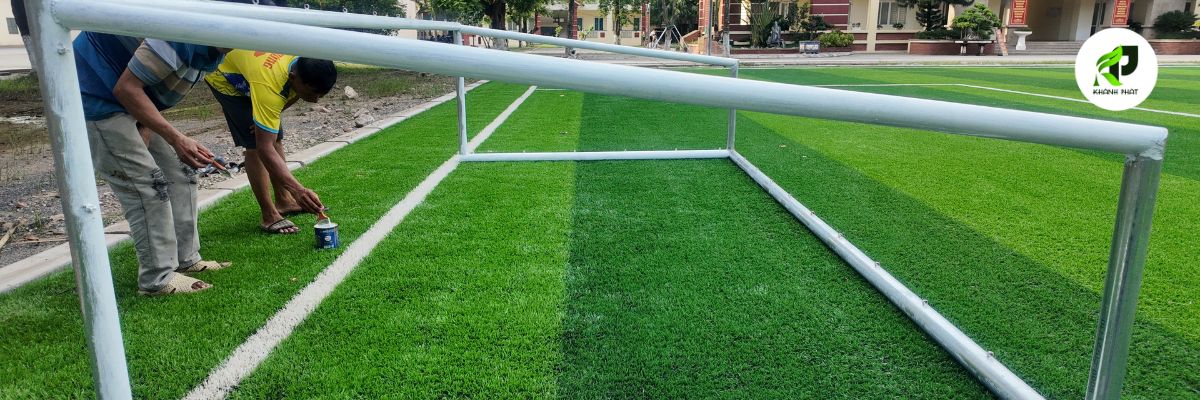 Thi Công Sân Bóng Cỏ Nhân Tạo Chuyên Nghiệp 6 Kẻ vạch sơn sân bóng