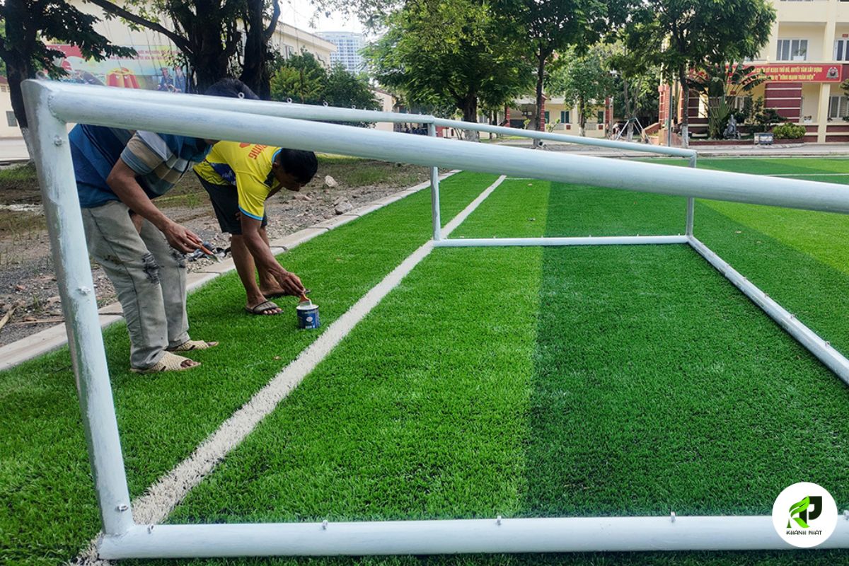 Khung thành sân 11 người tiêu chuẩn FIFA: rộng 7,32m, cao 2,44m, chất liệu thép mạ kẽm sơn tĩnh điện