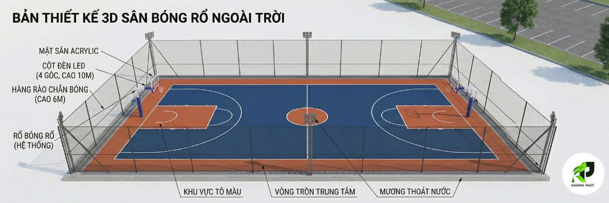Lu nén nền hạ sân bóng rổ